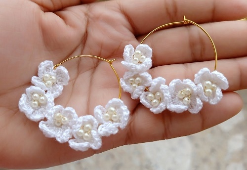 Crochet Floral Hoop Earrings