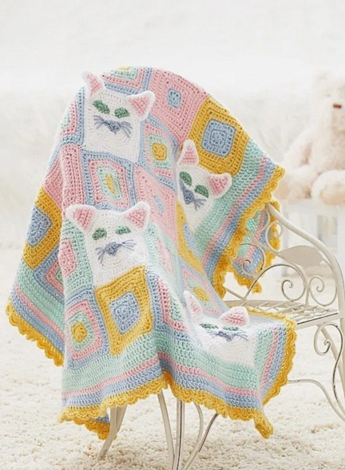 Cat-Themed Crochet Blanket Free Pattern