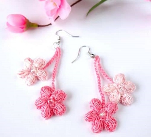 Crochet Cherry Blossom Earrings Pattern