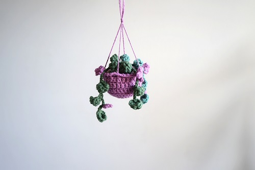 Mini Car Plant Hanger with Purple Flowers