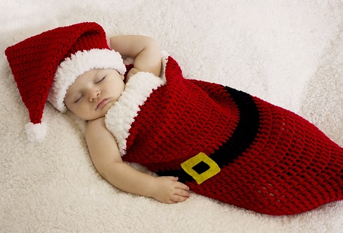 Crocheted Baby Santa Cocoon and Hat
