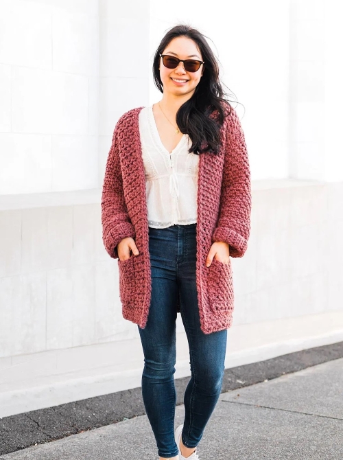 Moss Stitch Pocket Coat Free Pattern