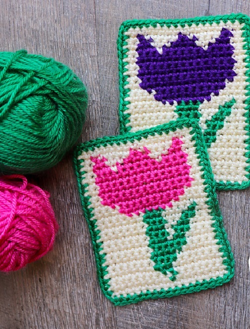 Spring Tulip Coaster Crocheted Pattern