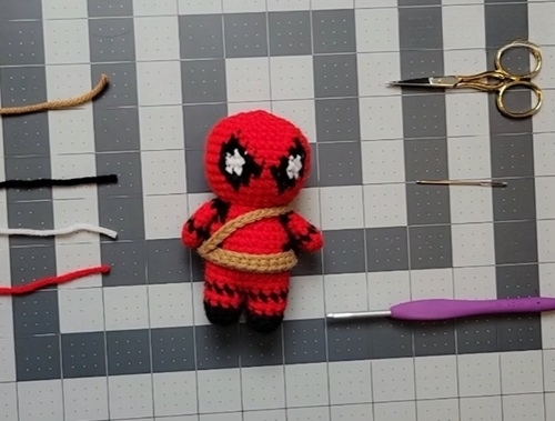 Tiny Crocheted Deadpool with a Utility Belt