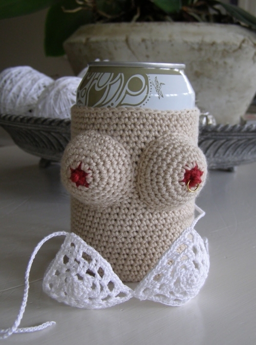 Crocheted Boobies Beer Can Cozy