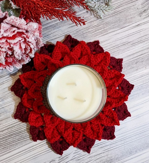 Crochet Poinsettia candle holder
