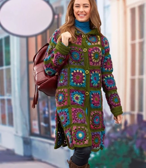 Crochet Granny Square Sweater Coat