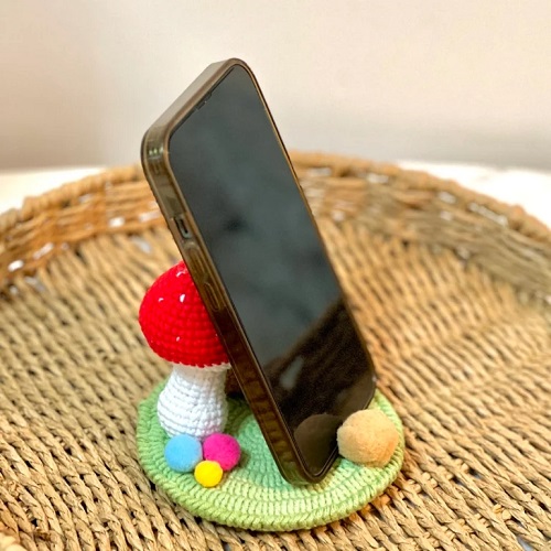 Crochet Mushroom Phone Holder