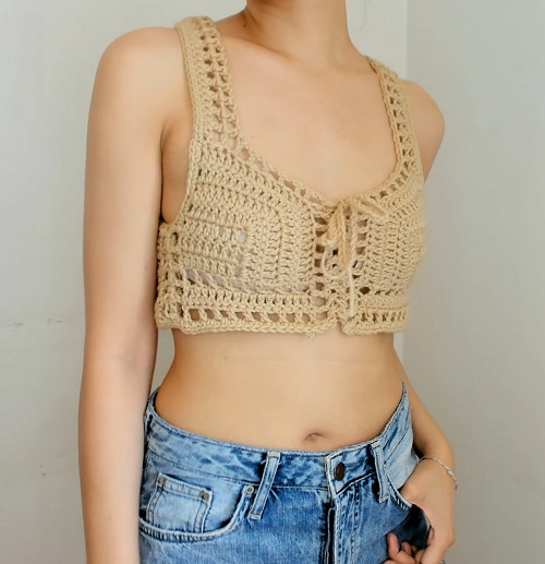 Crochet Front Tie Crop Top