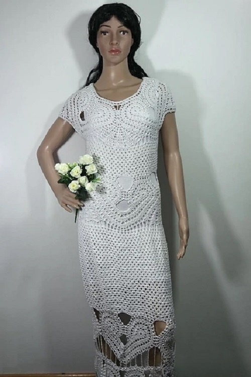 Crochet Wedding Maxi Dress With Heart Motif