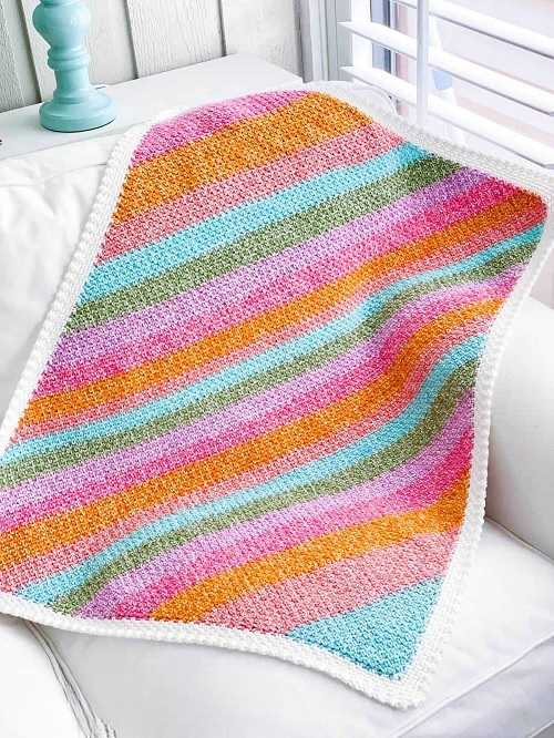 rainbow moss stitch crochet blanket