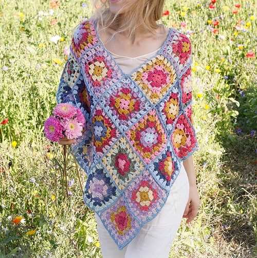 Crochet poncho with granny squares