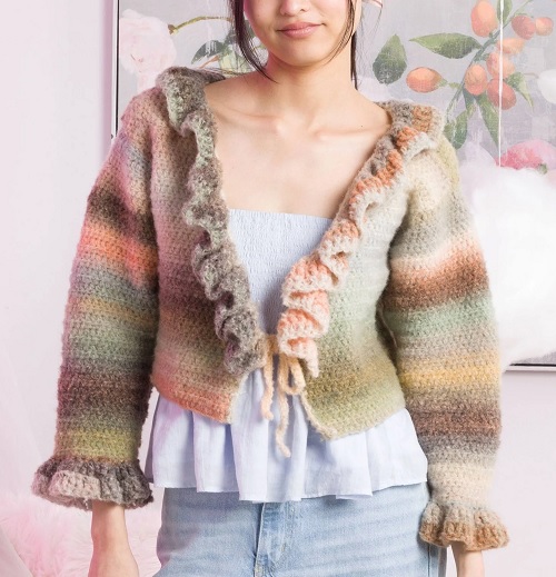 crochet ruffle cardigan free patterns 3