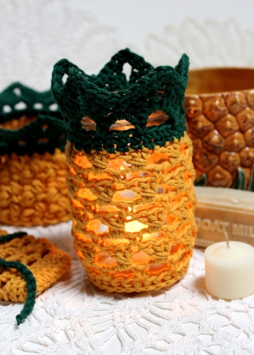 Crochet Pineapple Tealight Jar Cover