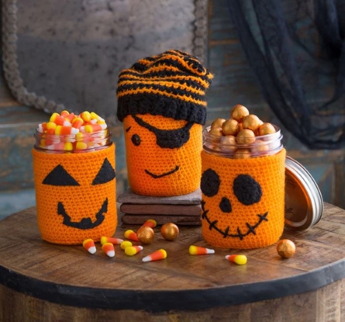 Crochet Halloween Jar Cozies