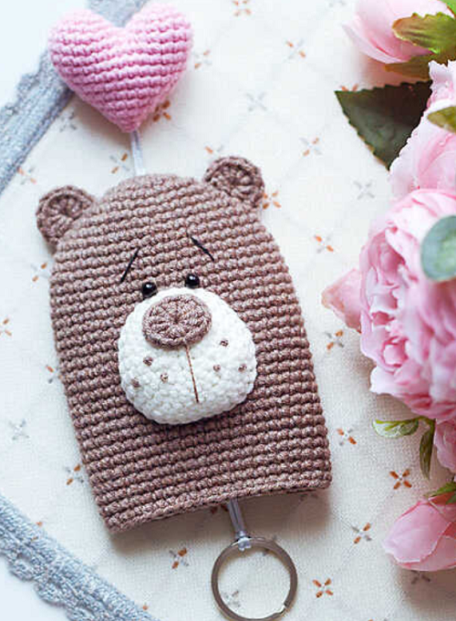 crochet teddy bear key holder