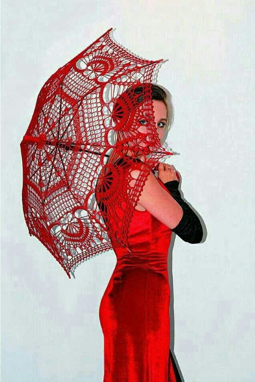 Stunning Red Crocheted Parasol Idea