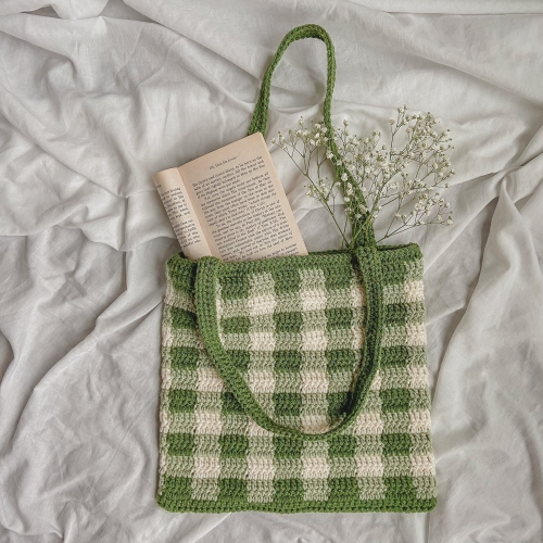 Crochet Gingham Tote Bag