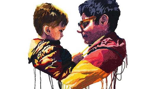 Father and Son Crochet Painting