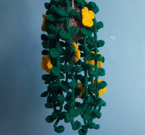 Yellow Flowering Hanging Crocheted Plant