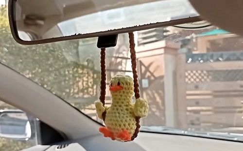 Crochet swinging duck car accessory