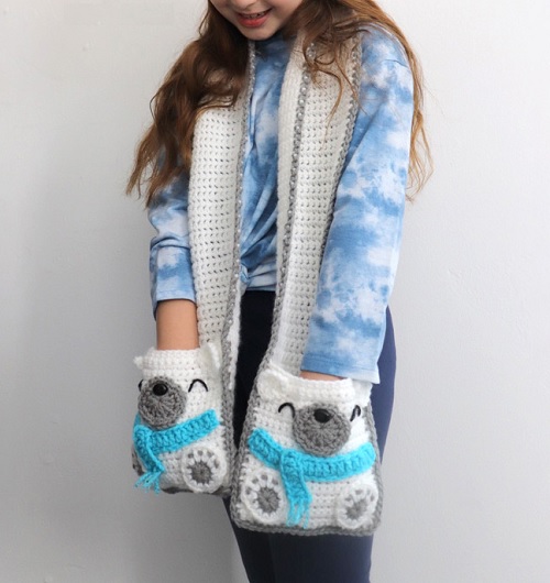 Crochet Polar Bear Pocket Scarf
