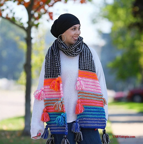 Boho Tassel Scarf Crochet Free Pattern