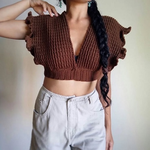 Textured Open-back V-Neck