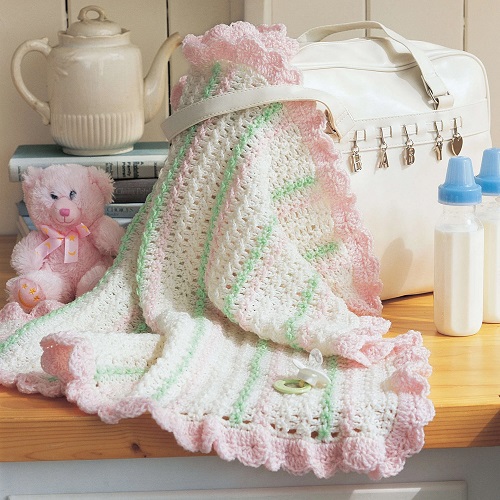 Pastel Pink and Green Stroller Blanket