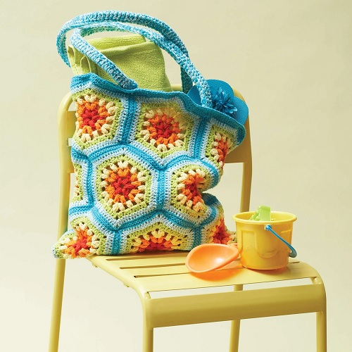 Cream Rainbow Hexagon Beach Bag