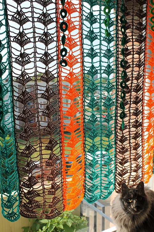 Colorful crochet curtain