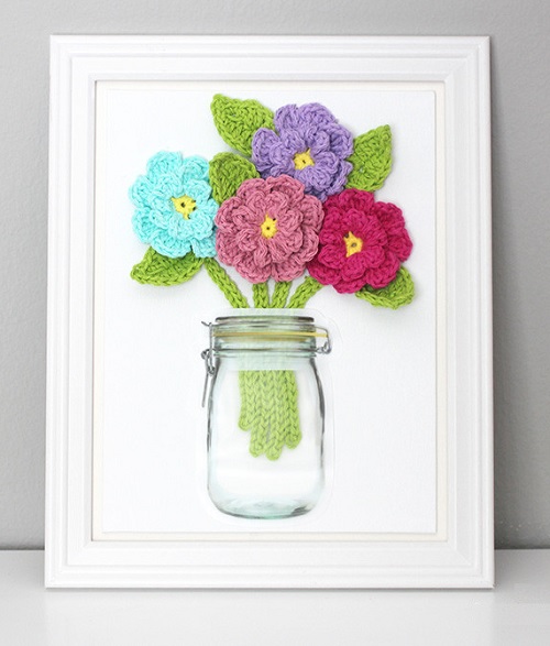 Crochet Flowers on Canvas