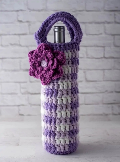 Gingham Crochet Wine Cozy