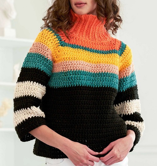 Crochet Striped Sweater Free Patterns 2
