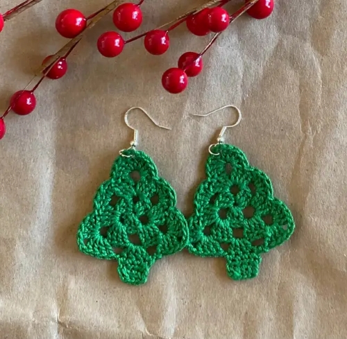 Crocheted Christmas Tree Earrings