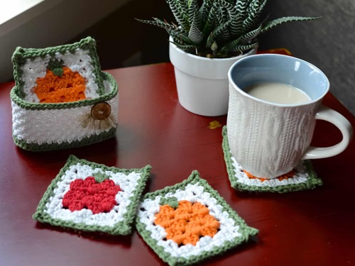Fall Harvest Crochet Coaster Holder Pattern