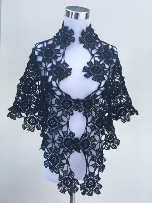Bridal Black Crochet Shawl