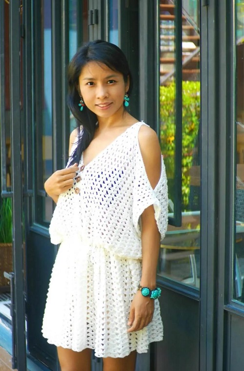 White Hippie Boho Beach Mini Dress Free Crochet Pattern
