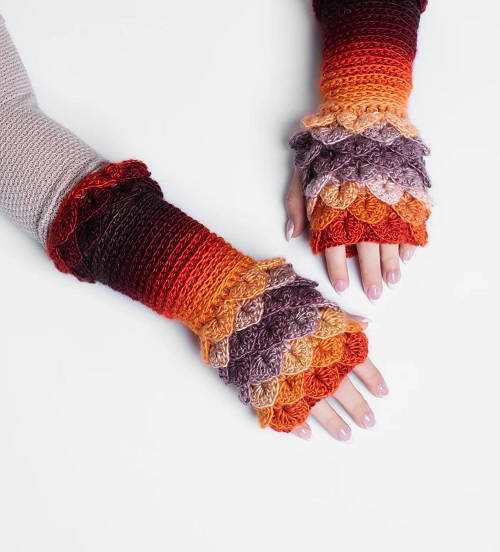 Crocodile Stitch Fingerless Gloves