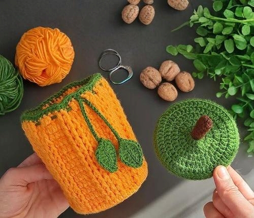 Crochet Pumpkin Kitchen Box