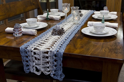 Hairpin Lace Crocheted Table Runner