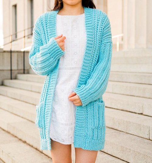 OVERSIZED RIBBED CARDIGAN WITH POCKETS