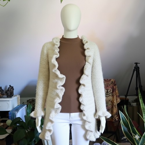 crochet ruffled white cardigan