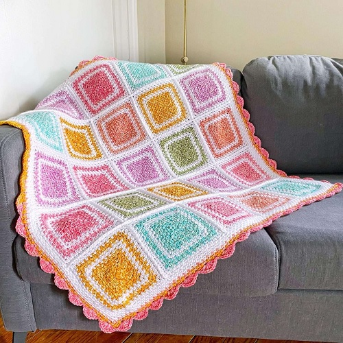 Moss Stitch Granny Square Blanket