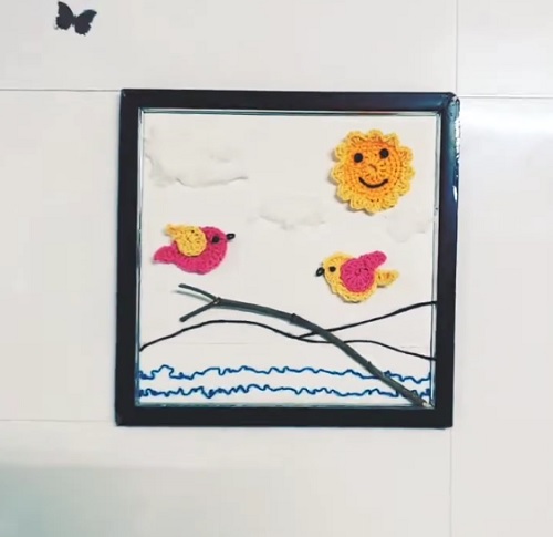 Bird Sun Nature Crochet Painting Idea