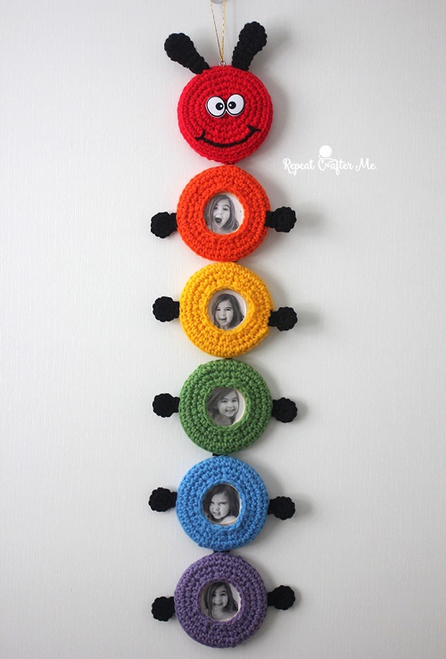Crochet Caterpillar Picture Frame Wall Decor