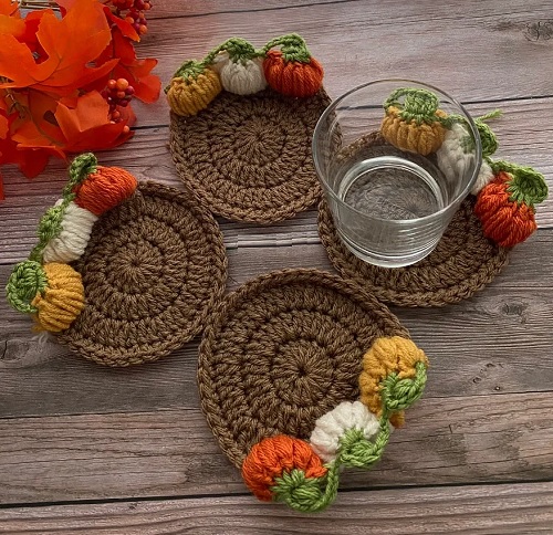 Crochet Pumpkin Coasters 3D Pattern