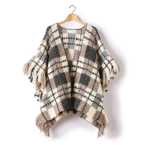 Plaid Blanket Crochet Poncho