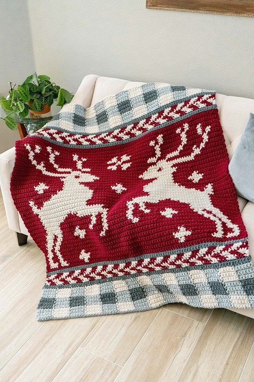 Festive Crochet Deer Blanket