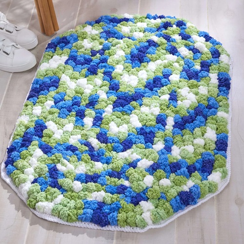 Free Red Heart Crochet Trendy Oval Pompom Rug Pattern